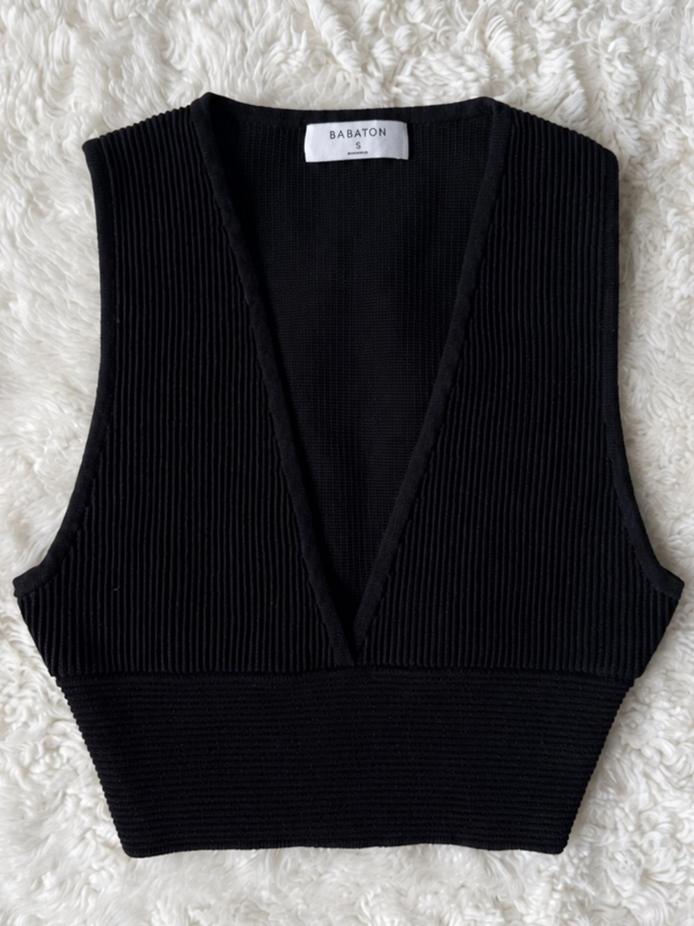 Aritzia Babaton Sculpt Knit Black Plunge Tank Top - Picture 2 of 2